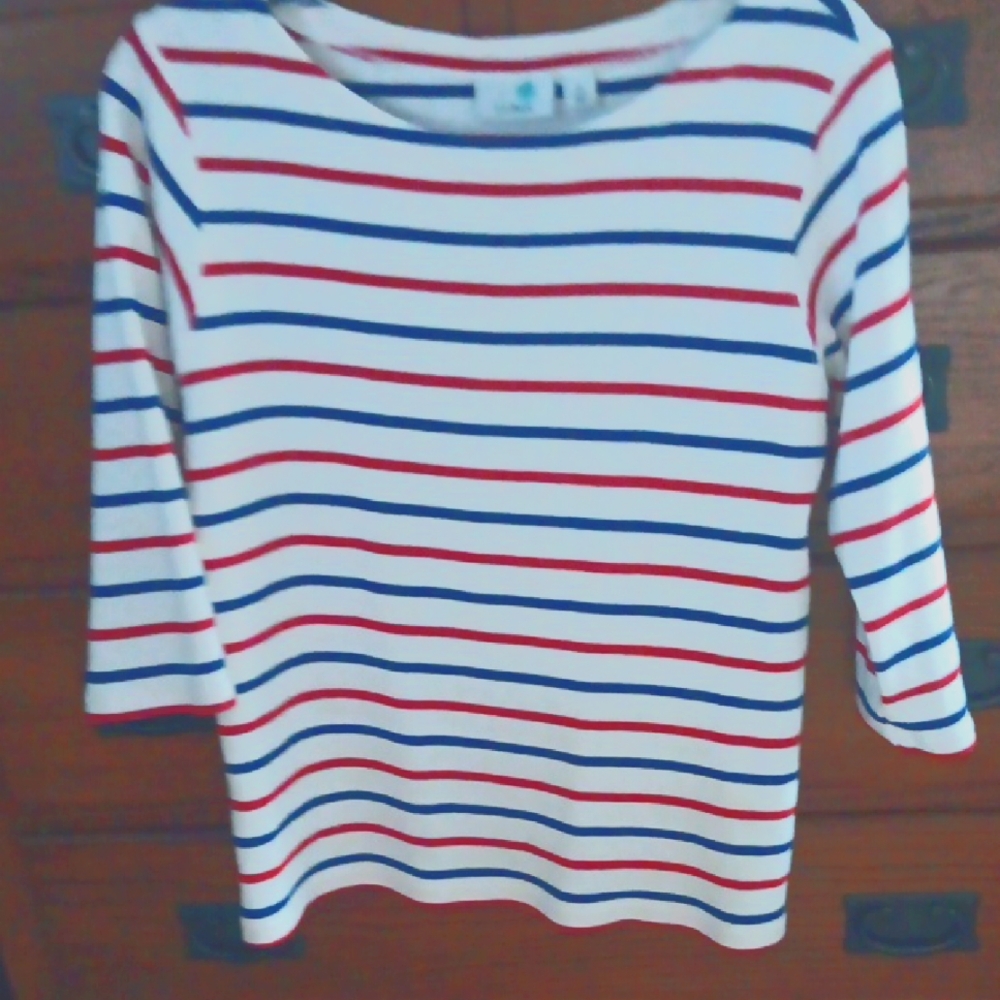 L.L. Bean Red and Blue Long Sleeve Tee with Striped Pattern